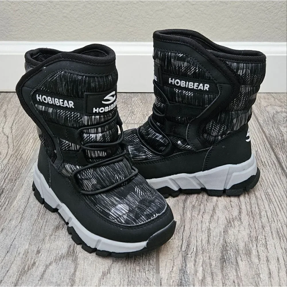 Hobibear Black and Gray Faux Fur Lined Snow Boots Size 8.5 Toddler